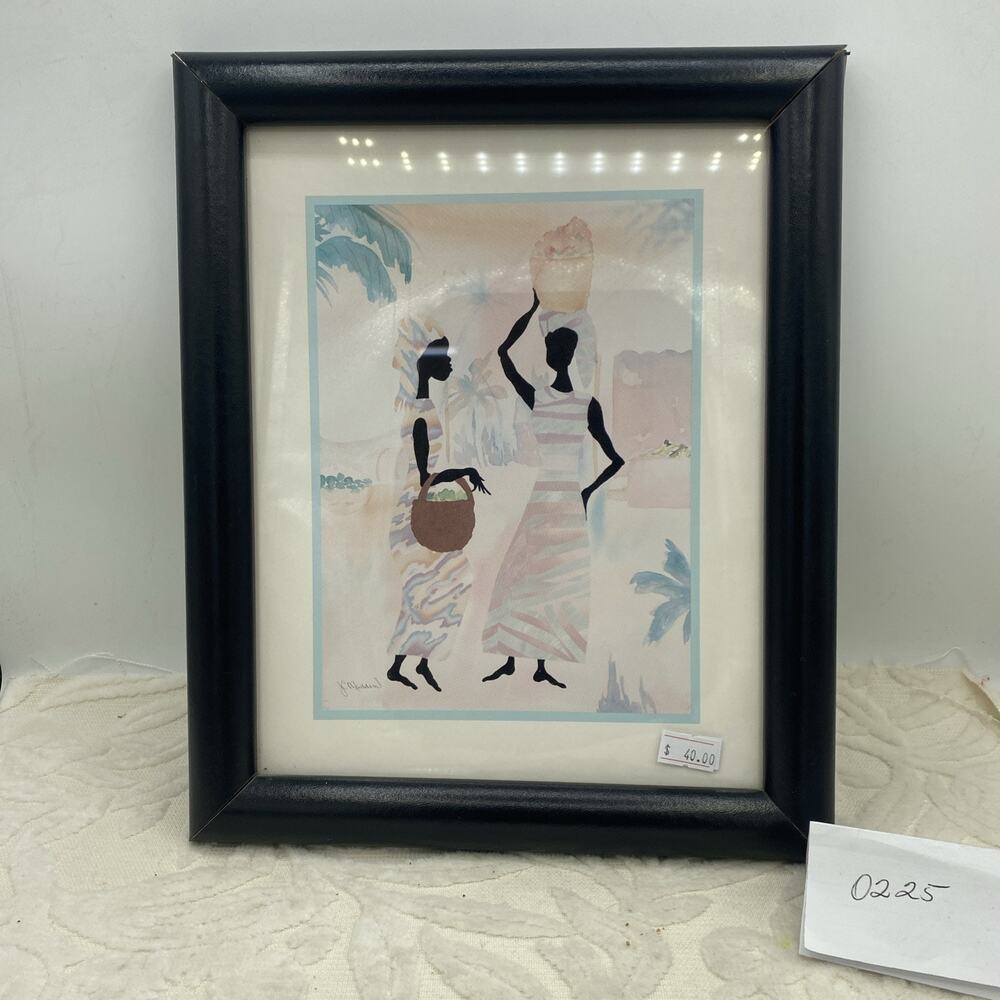 African Women At Market Watercolor Print By JC Madden Signed 9.5”X 11.5” Framed